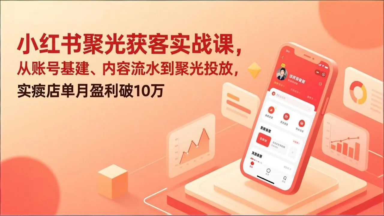 小红书聚光获客实战课，从账号基建、内容流水到聚光投放，实体店单月盈利破10万-Tox源码网