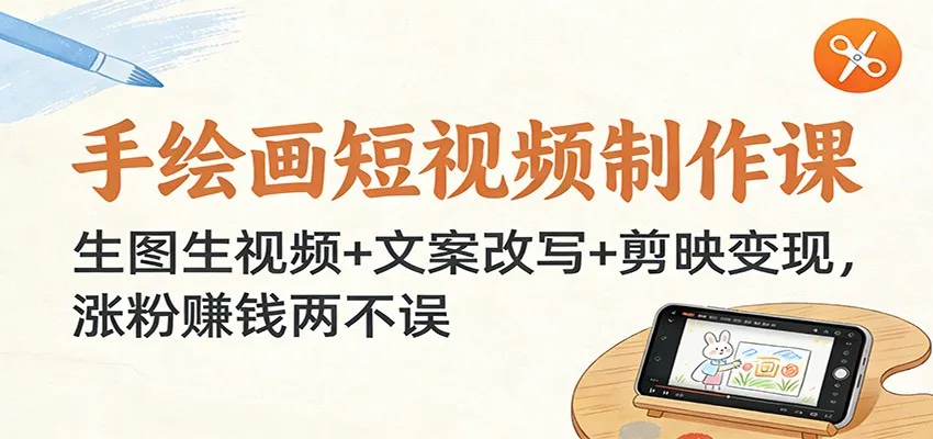 手绘画短视频制作课：生图生视频+文案改写+剪映变现，涨粉赚钱两不误-Tox源码网