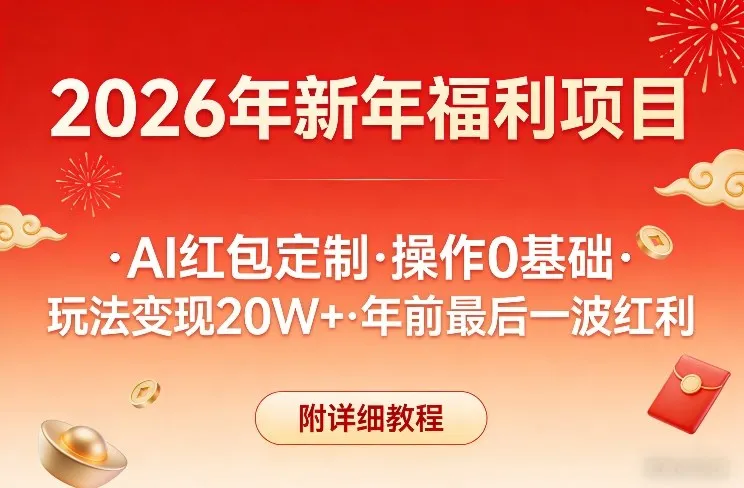 新年福利项目，AI红包定制，操作0基础，玩法变现20W+年前最后一波红利，附详细教程-Tox源码网