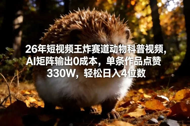 26年短视频王炸赛道动物科普视频，AI矩阵输出0成本，单条作品点赞330W，轻松日入4位数-Tox源码网