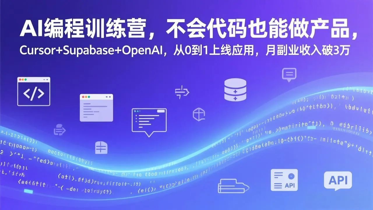 AI编程训练营，不会代码也能做产品，Cursor+Supabase+OpenAI，从0到1上线应用，月副业收入破3万-Tox源码网
