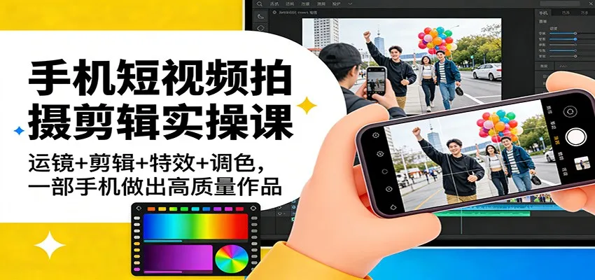 手机短视频拍摄剪辑实操课：运镜+剪辑+特效+调色，一部手机做出高质量作品-Tox源码网