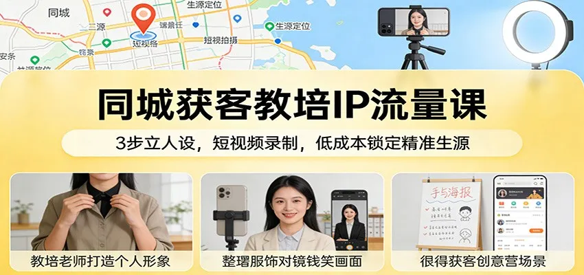 同城获客教培IP流量课：3步立人设，短视频录制，低成本锁定精准生源-Tox源码网