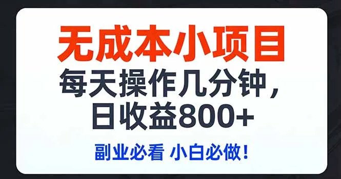无成本小项目,每天操作几分钟,日收益800+ 副业必看 小白必做！-Tox源码网