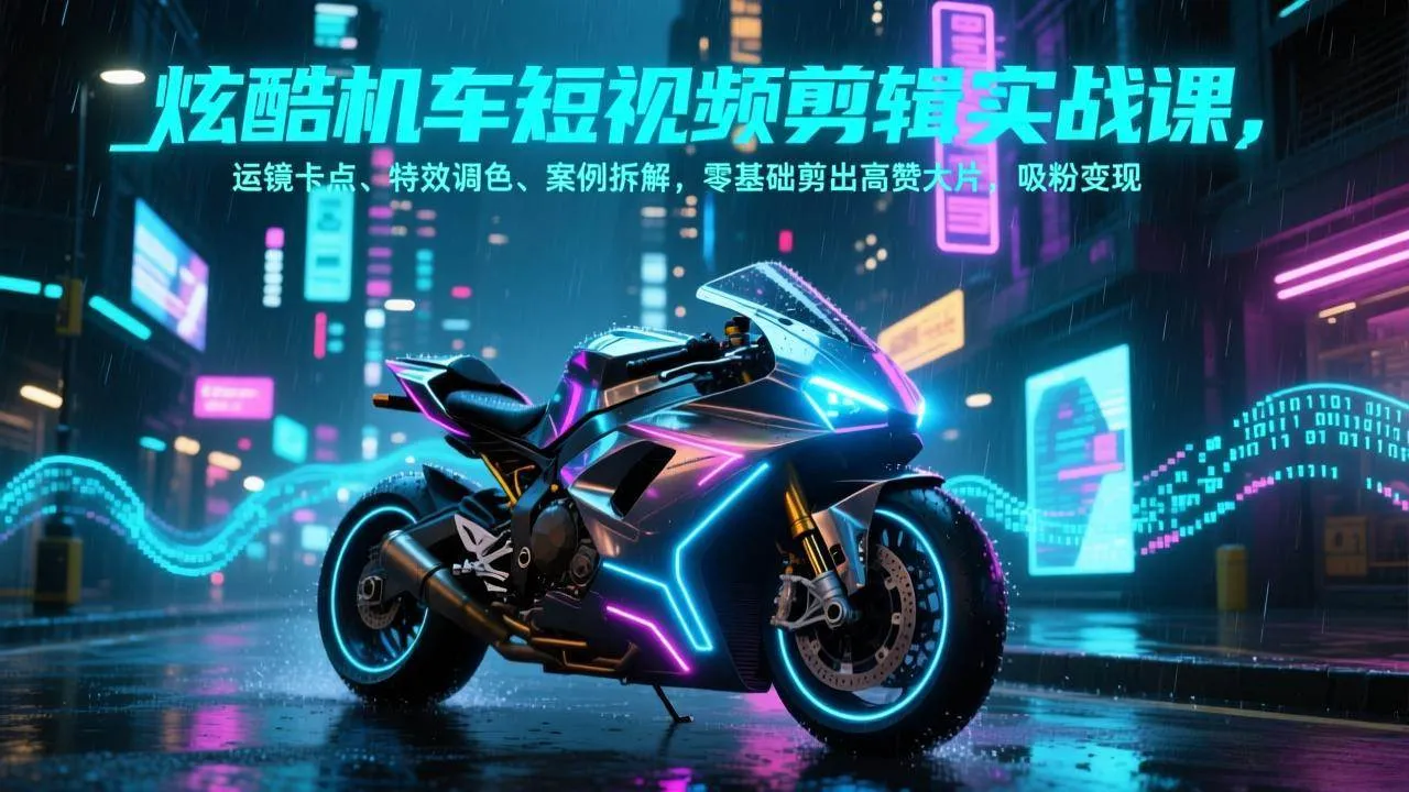 （17304期）炫酷机车短视频剪辑实战课，运镜卡点、特效调色、案例拆解，零基础剪出高赞大片，吸粉变现-Tox源码网