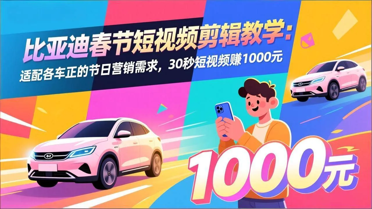 （17320期）比亚迪春节短视频剪辑教学：适配各车企的节日营销需求，30秒短视频赚1000元-Tox源码网