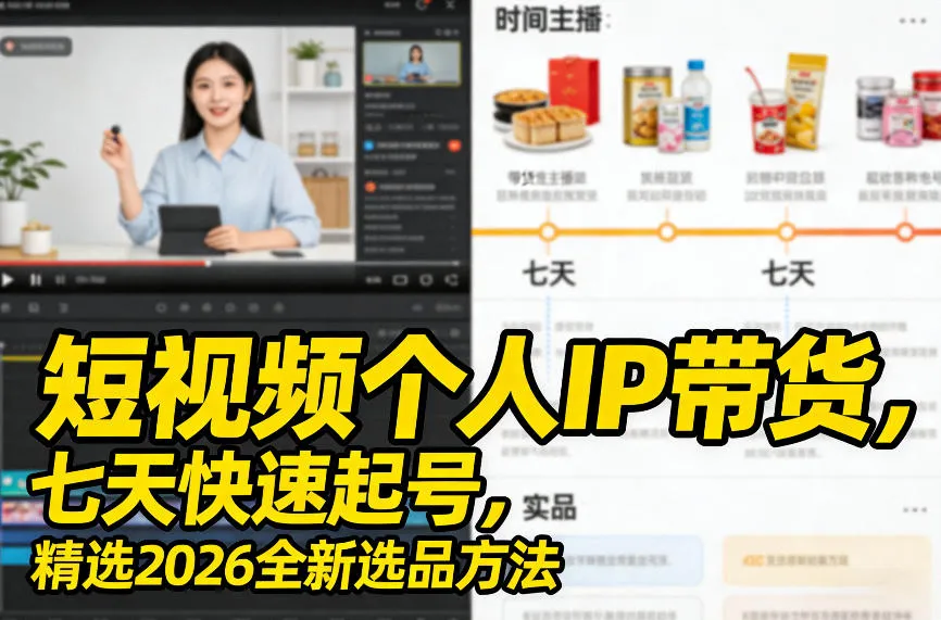 短视频个人IP带货，七天快速起号，精选2026全新选品方法-Tox源码网