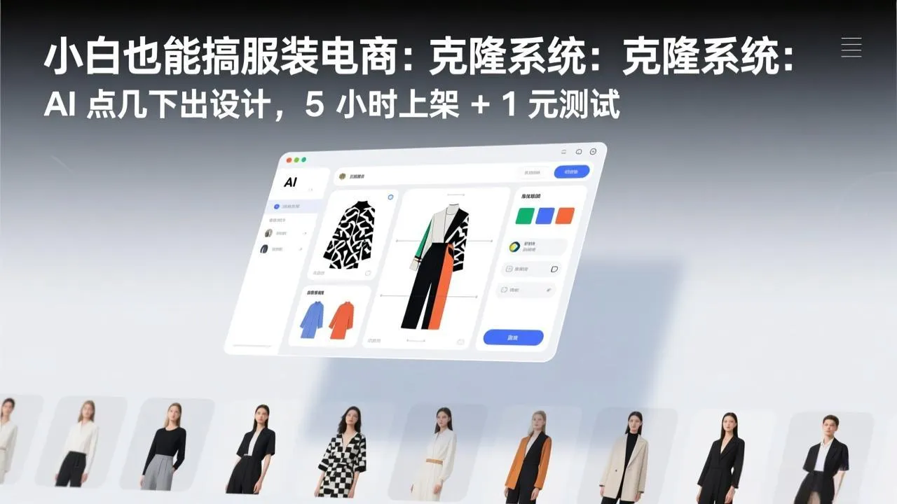 小白也能搞服装电商：克隆系统：AI 点几下出设计，5 小时上架 + 1 元测试-Tox源码网