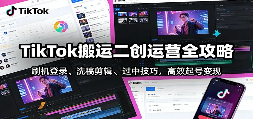 TikTok搬运二创运营全攻略：刷机登录、洗稿剪辑 、过中技巧，高效起号变现-Tox源码网