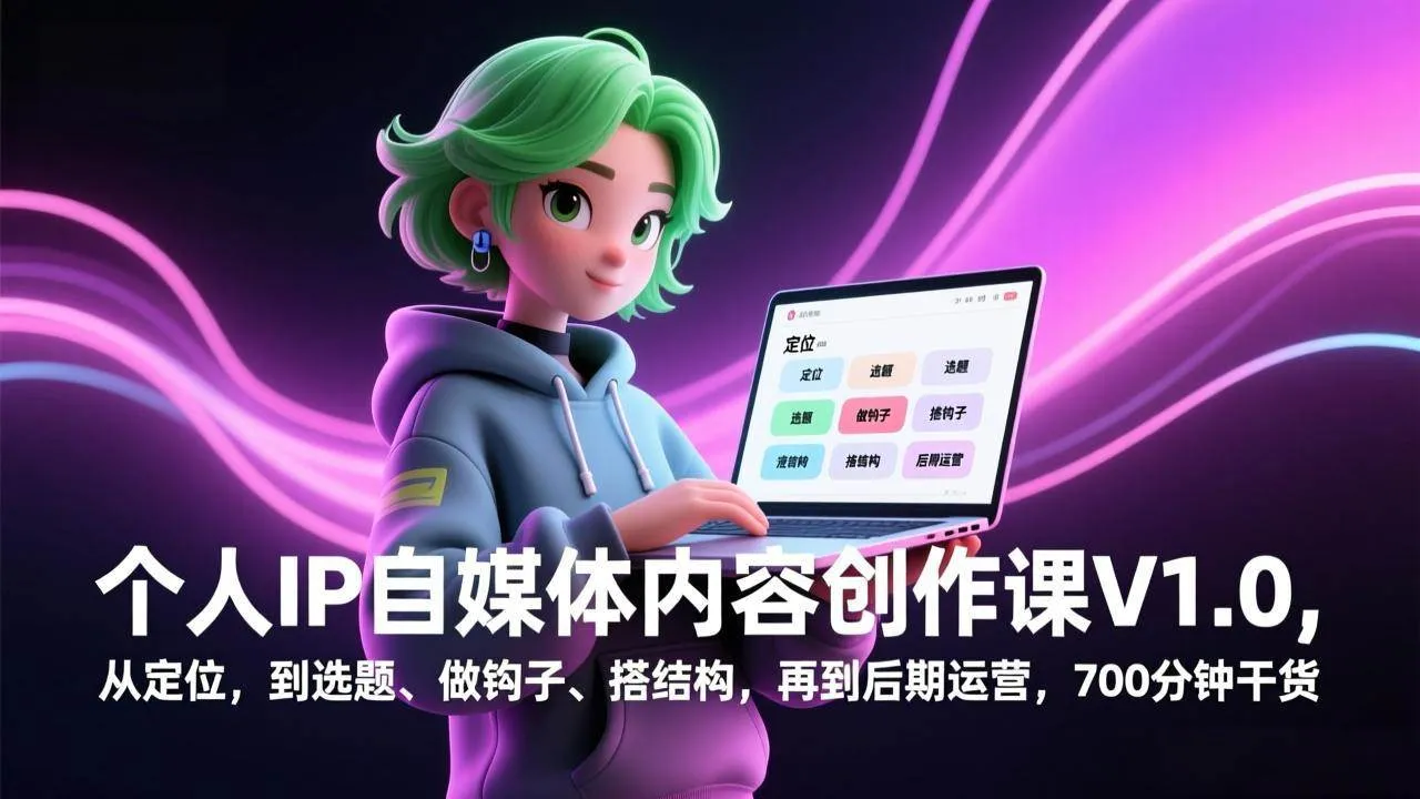 （17331期）个人IP自媒体内容创作课V1.0，从定位，到选题、做钩子、搭结构，再到后期运营，700分钟干货-Tox源码网