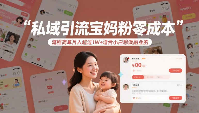 私域引流宝妈粉零成本流程简单月入超过1W+适合小白想做副业的-Tox源码网