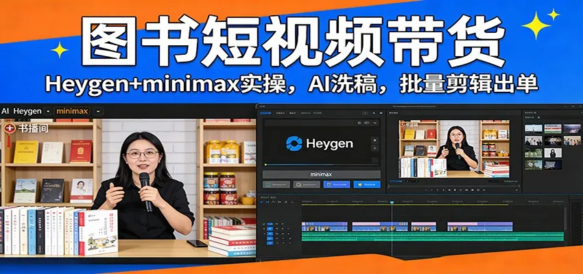 图书短视频带货：Heygen+minimax实操，AI洗稿 ，批量剪辑出单-Tox源码网