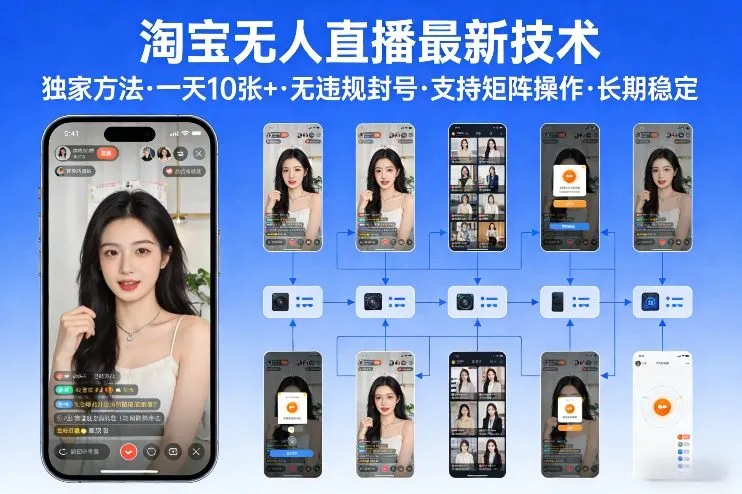 淘宝无人直播【最新技术】，独家方法，一天搞10张+，无违规封号，支持矩阵操作，长期稳定【内部揭秘】-Tox源码网