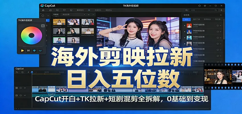 海外剪映拉新日入五位数：CapCut开白+TK拉新+短剧混剪全拆解，0基础到变现-Tox源码网