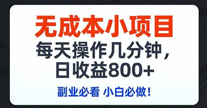 （17447期）无成本小项目,每天操作几分钟,日收益800+ 副业必看 小白必做！-Tox源码网