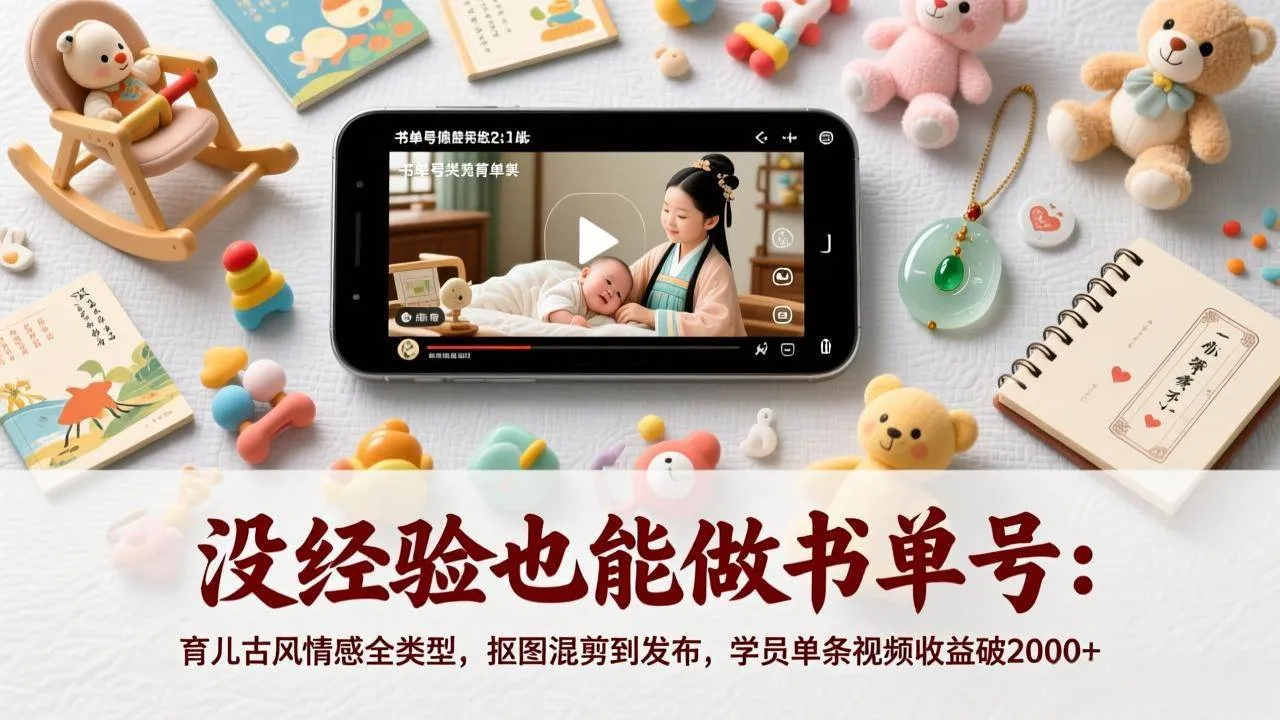 (17389期)没经验也能做书单号:育儿古风情感全类型,抠图混剪到发布,学员单条视频收益破2000+-Tox源码网