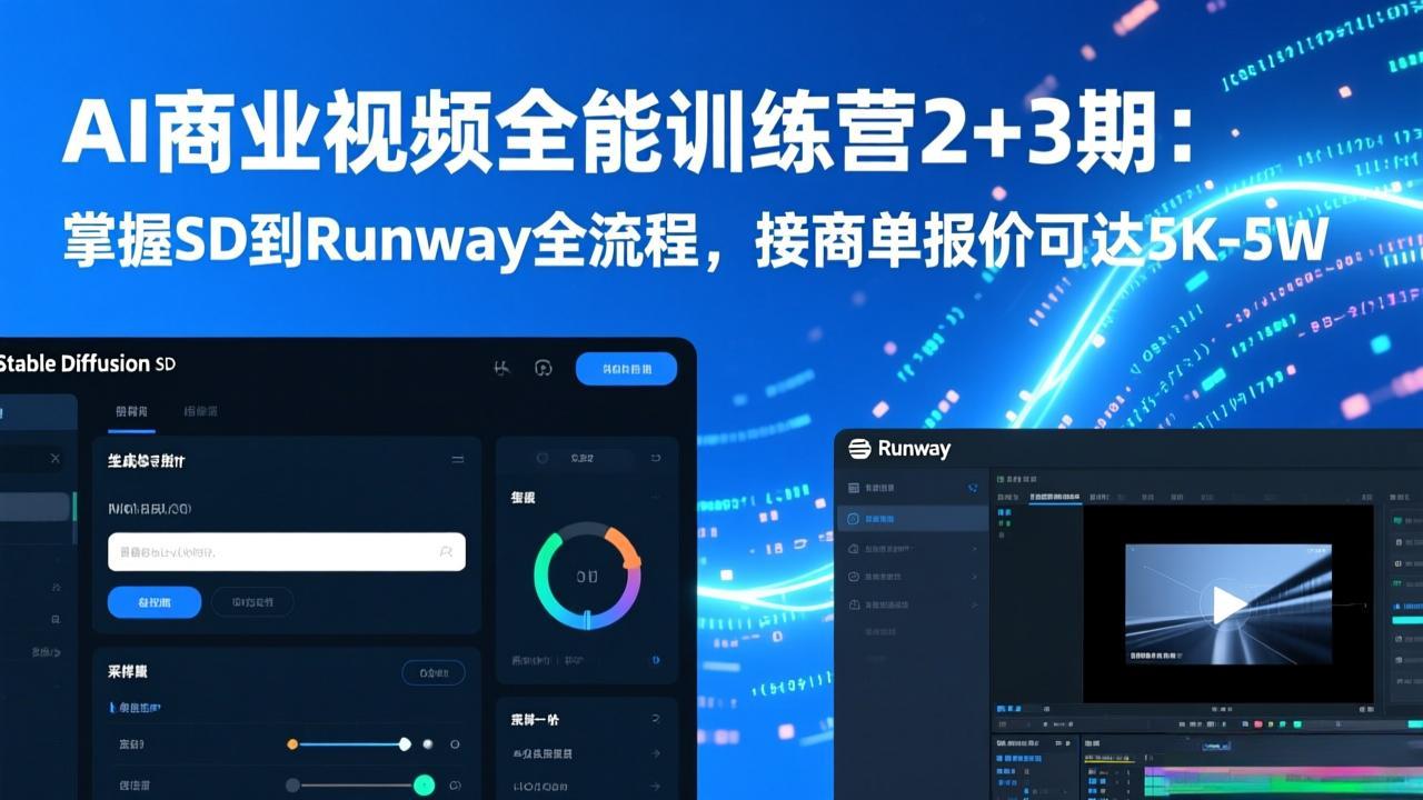 AI商业视频全能训练营2+3期：掌握SD到Runway全流程，接商单报价可达5K-5W-Tox源码网