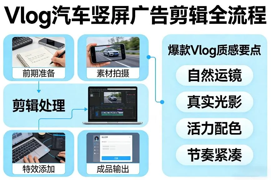 Vlog感觉汽车竖屏广告剪辑脚本全流程，拿捏爆款Vlog质感-Tox源码网