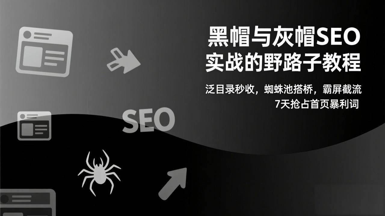 （17125期）黑帽与灰帽SEO实战的野路子教程：泛目录秒收，蜘蛛池搭桥，霸屏截流，7天抢占首页暴利词-Tox源码网
