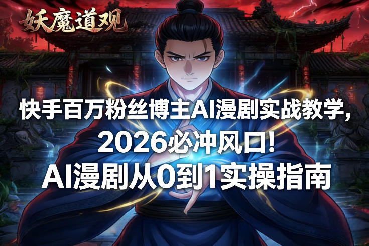 快手百万粉丝博主AI漫剧实战教学，2026必冲风口！AI漫剧从0到1实操指南-Tox源码网