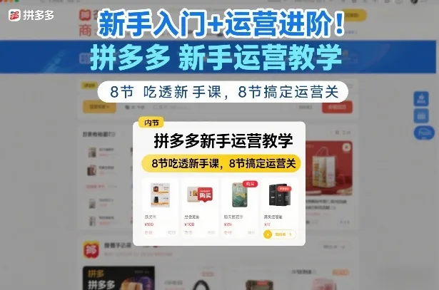 新手入门+运营进阶！拼多多新手运营教学，8节吃透新手课，8节搞定运营关-Tox源码网