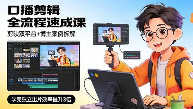 （17420期）口播剪辑全流程速成课，剪映双平台+博主案例拆解，学完独立出片效率提升3倍-Tox源码网