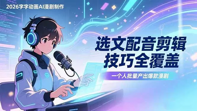 （17477期）2026字字动画AI漫剧制作-1期，选文配音剪辑技巧全覆盖，一个人就能批量产出爆款漫剧-Tox源码网