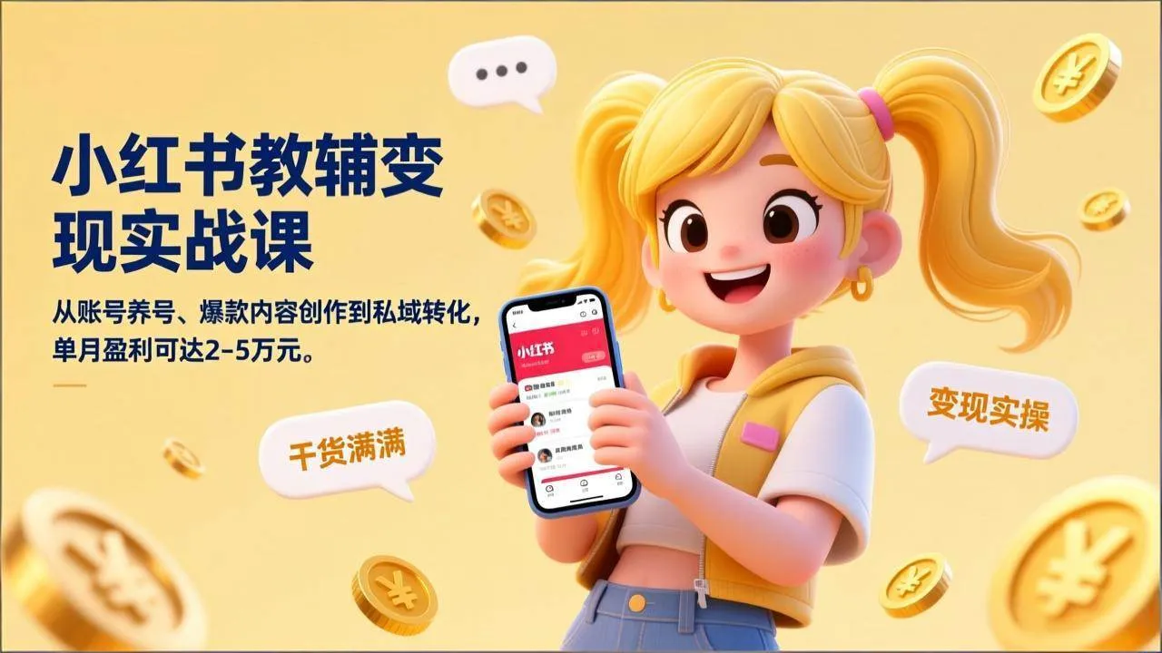 （17334期）小红书教辅变现实战课，从账号养号、爆款内容创作到私域转化，单月盈利可达2-5万元-Tox源码网