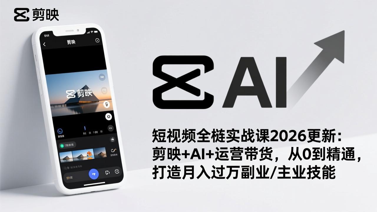 短视频全栈实战课2026更新：剪映+AI+运营带货，从0到精通，打造月入过万副业/主业技能-Tox源码网