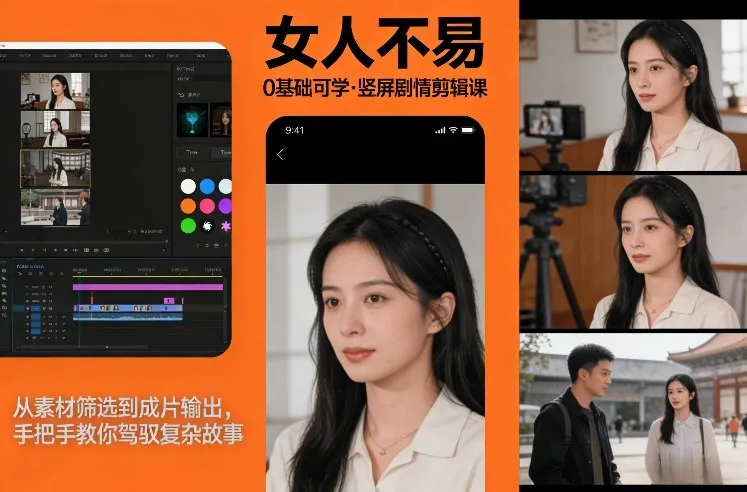 0基础可学！《女人不易》竖屏剧情剪辑课，从素材筛选到成片输出，手把手教你驾驭复杂故事-Tox源码网